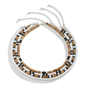 3-piece men's bohemian beaded necklace set with white and brown coconut shell beads
