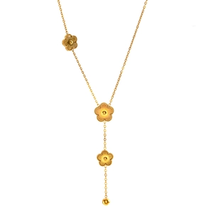 Polished 18k gold plated titanium steel necklace with three floral textured pendants