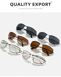 Detailed display of square metal sunglasses collection with sparkling rhinestone accents