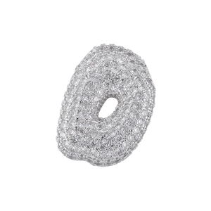 Close-up of a silver-toned letter D pendant fully paved with sparkling cubic zirconia