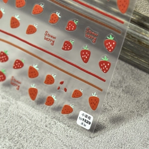 5D cute strawberry nail stickers with thin matte gradient textures for 3D nail art