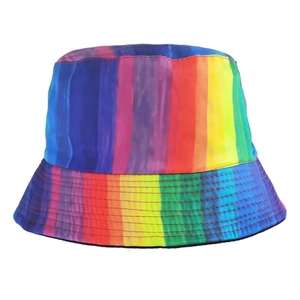 Double-sided reversible rainbow striped bucket hat with vibrant colorful sun protection