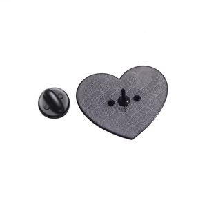Heart shaped black metal pin backing with diamond pattern and rubber clutch set