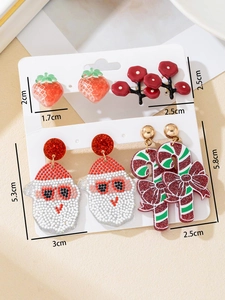 Detailed size guide for acrylic Christmas earrings featuring Santa and candy cane designs