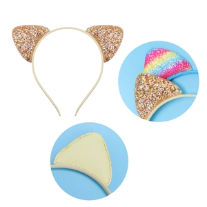 Kids sequin cat ear headbands in shiny gold and rainbow colors for princess hair styling