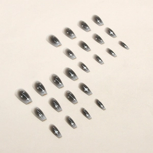 Dark aesthetic silver moon and stars gradient coffin press-on nails set of 24 pieces