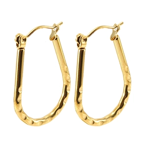 Orecchini a cerchio a U in acciaio al titanio martellato placcati oro 18K da donna