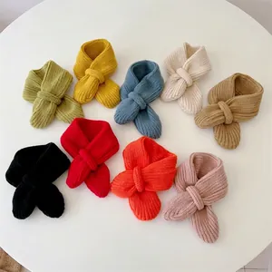 Soft Warm Baby Knit Scarf Solid Color Woolen Yarn Cross Design Winter Neck Warmer For Infant Toddler Girls Boys Accessories