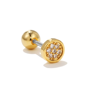 Detail showing gold leaf-inspired stud earring with micro-pave cubic zirconia settings