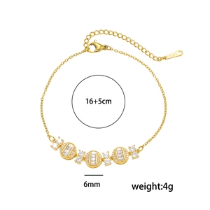 Elegant gold-plated geometric zircon bracelet in stainless steel with 16+5cm chain