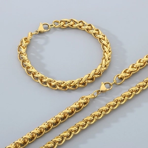 Set collana e bracciale a maglia intrecciata in oro lucido per uomo e donna