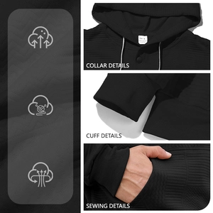 Men's black waffle textured long sleeve hoodie with button collar and cuff detailing