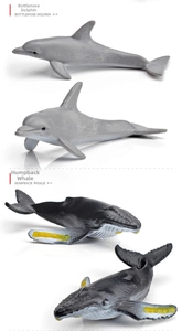 Macro details of Bottlenose Dolphin and Humpback Whale miniature models with realistic textures