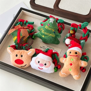 Christmas Plush Hair Ties Cartoon Santa Reindeer Christmas Tree Gingerbread Man Braided Rope With Bells Holiday Headwear