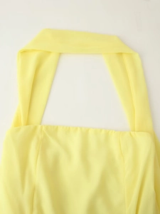 Chic yellow bodycon mini dress featuring a stylish scarf neck and halter tube top design