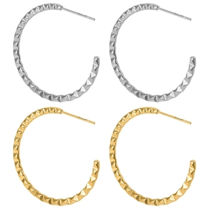 Exaggerated 304 stainless steel hoop earrings in gold and silver with textured finish