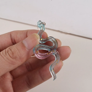 Pink and blue gradient snake resin pendant with golden glitter and top metal hanging ring