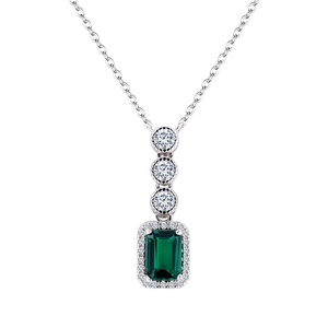 Lab Grown Emerald Pendant Necklace 925 Sterling Silver 18K Gold Plated White Zirconia Halo Elegant Jewelry For Women