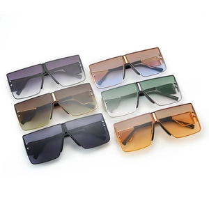 Set of six colorful oversized square rimless sunglasses with gradient lenses and metal trim