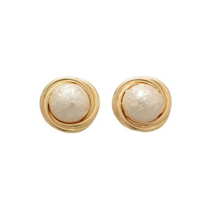 Gold-plated circular geometric earrings with lustrous cream pearls for women