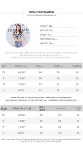 Detaillierte Größentabelle für High-Waist-Denim-Shorts mit Taillen-, Hüft- und Längenangaben
