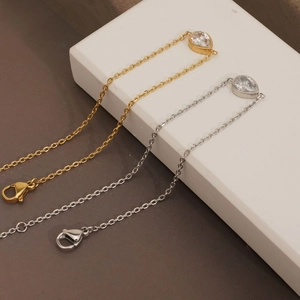Minimalist stainless steel water drop zircon bracelet in gold and silver finish