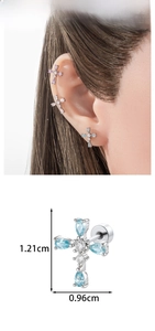 Detailed view of micro-pave drop zircon cross earrings with precise measurements