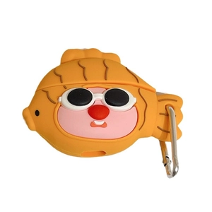 Cartoon yellow fish silicone case for AirPods Pro 2 with metal carabiner clip