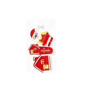 Lot de 3 barrettes de Noël avec motifs Père Noël et maison en acrylique rouge vif