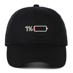 Classic black cotton baseball cap with 1% battery embroidery and red status bar