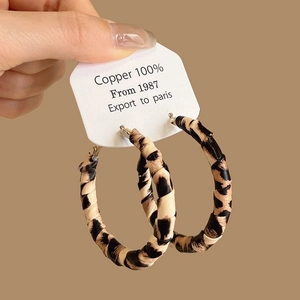 Retro vintage hoop earrings with leopard pattern finish and copper gold plating