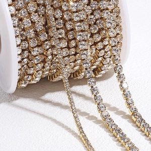 Golden stainless steel rhinestone claw chain on roll for jewelry making DIY craft