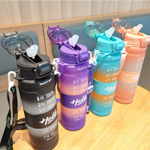 Gradient Sports Water Bottle Motivational Time Marker Leakproof Frosted Plastic Jug Portable Strap Fitness Gym Travel