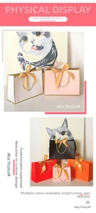 Detail of colorful paper gift bags featuring elegant silk bows and woven rope handles