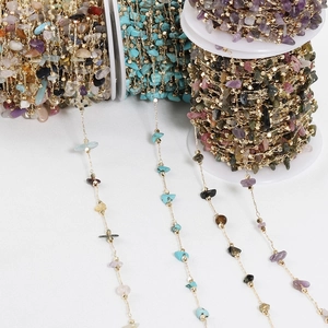 Bohemian natural crystal stone beads on gold chain spools for DIY jewelry making
