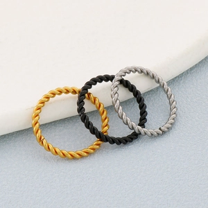 Minimalist spiral braided stainless steel open rings in gold black and silver finishes