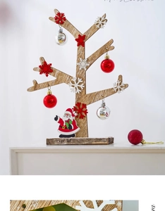 Detail showing natural wood texture and festive decorations of Christmas tree ornament