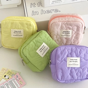 Quilted Flower Mini Storage Bag Cotton Fabric Sanitary Napkin Organizer Travel Cosmetic Pouch Candy Color Zippered
