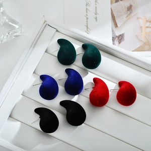 Elegant water-drop velvet flocking stud earrings set in green, blue, red, and black colors