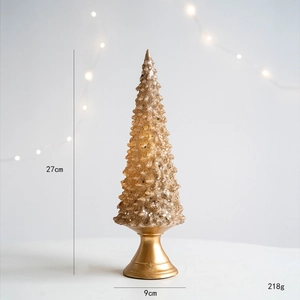 Golden Christmas tree resin ornament measuring 27cm in height with 9cm base detail