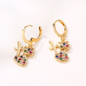 Gold plated cat earrings featuring vibrant colorful cubic zirconia and crystal stones