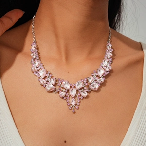 Statement Necklace Pink Waterdrop Rhinestone Alloy Crystal Floral Vintage Palace Style Party Jewelry For Women