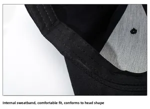 Detailed interior of black baseball cap showing the breathable cotton sweatband for comfort