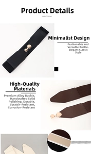 Detailed close-up of round metal buckle and elastic fabric on women's stylish corset belt