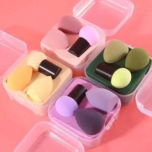 Beauty sponge set with mushroom head and teardrop puff in transparent egg box