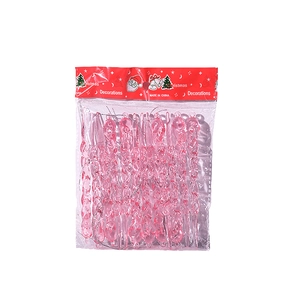 Pink transparent spiral icicle Christmas ornaments packaged in a set with hanging loops