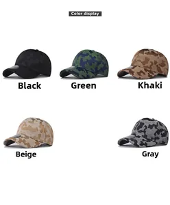 Color options of camouflage baseball caps featuring stiff lining and durable cotton fabric