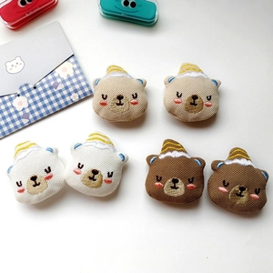 Set of 6 cute embroidered cartoon bear head DIY patches in white brown and beige colors