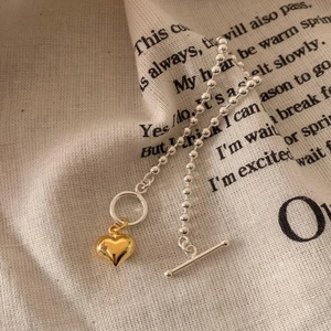 925 Sterling Silver Heart Pendant Bracelet Round Bead Chain OT Clasp Minimalist Jewelry For Women