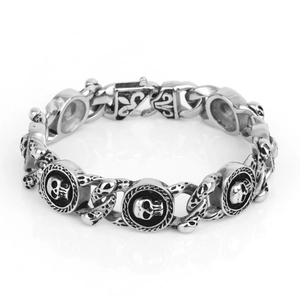 Skull Head Bracelet Retro Silver Stainless Steel Gothic Punk Hip Hop Jewelry For Men Sturdy Chain Link Biker Accessory